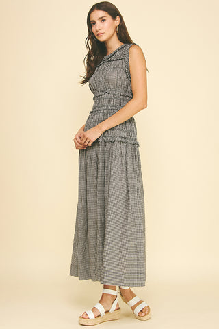 Gingham Shirring Maxi Dress