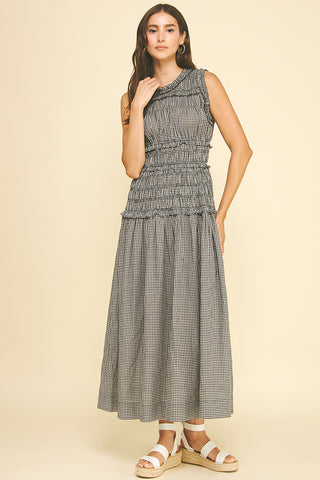 Gingham Shirring Maxi Dress