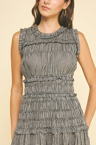 Gingham Shirring Maxi Dress