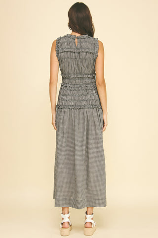 Gingham Shirring Maxi Dress