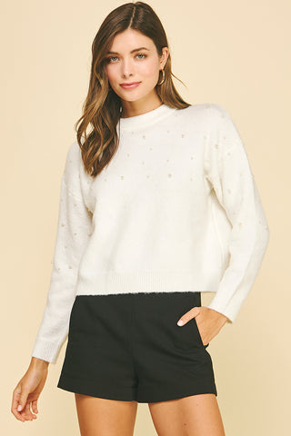 Pearl Embroidered Knit Sweater