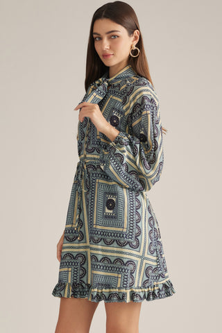 Long Sleeve Geo Print Dress