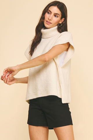 Turtle Neck Knit Vest Poncho