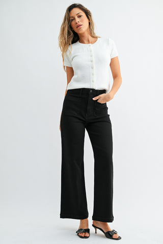 Black Patch Pocket Wide Leg Jeans
