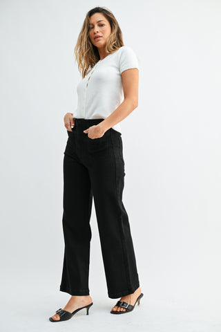 Black Patch Pocket Wide Leg Jeans