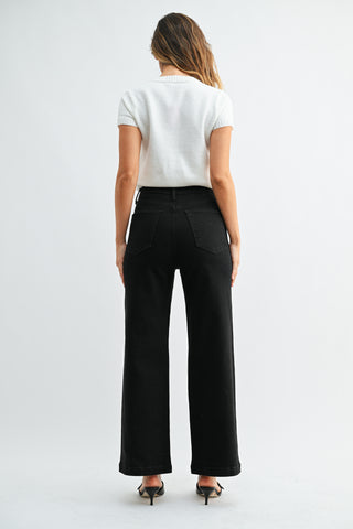 Black Patch Pocket Wide Leg Jeans