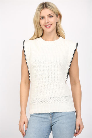 Cream Short Sleeve Sweater