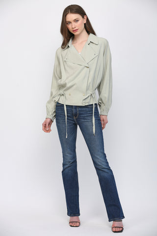 Drawstring Waist Spread Collar Jacket