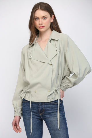 Drawstring Waist Spread Collar Jacket