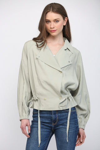 Drawstring Waist Spread Collar Jacket