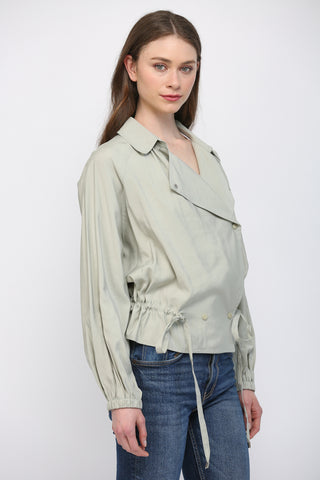 Drawstring Waist Spread Collar Jacket