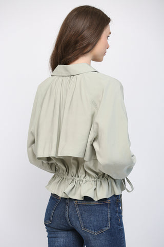 Drawstring Waist Spread Collar Jacket