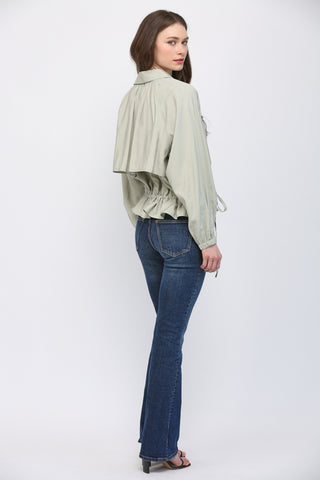 Drawstring Waist Spread Collar Jacket