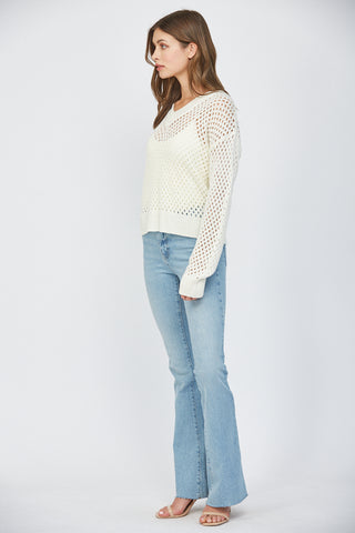 Cream Open Knit V-Neck Sweater