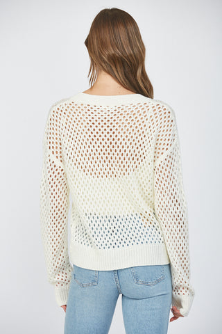 Cream Open Knit V-Neck Sweater
