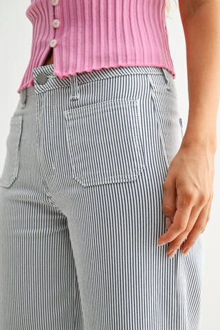White and Navy Patch Pocket Wide Leg Pants