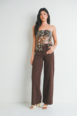 Dark Brown Patch Pocket Wide Leg Jeans