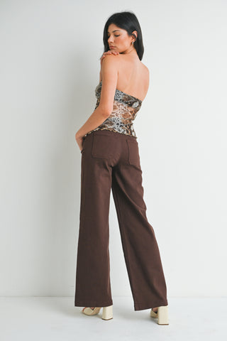 Dark Brown Patch Pocket Wide Leg Jeans