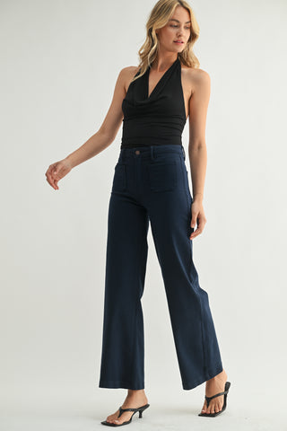 Navy Patch Pocket Wide Leg Pants