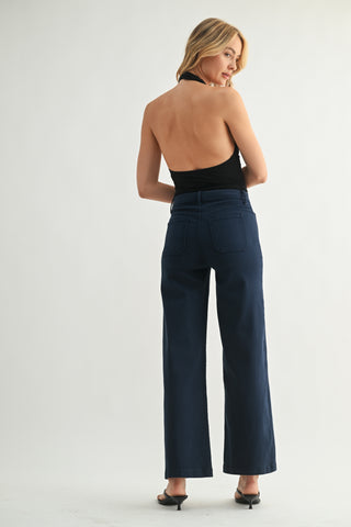 Navy Patch Pocket Wide Leg Pants