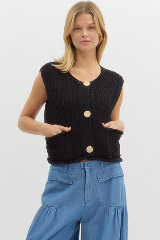 Black Knit Short Sleeve Sweater