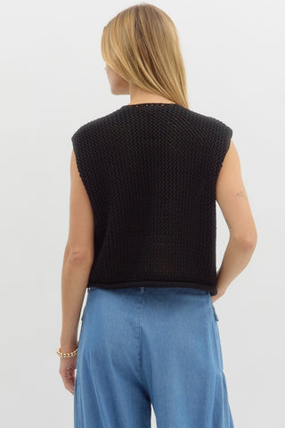 Black Knit Short Sleeve Sweater