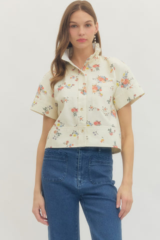 Floral Ruffle Neck Top