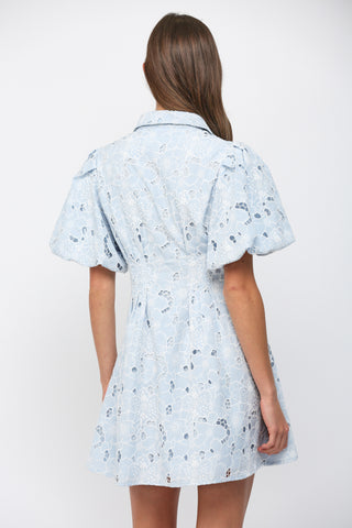 Baby Blue Eyelet Lace Puff Sleeve Mini