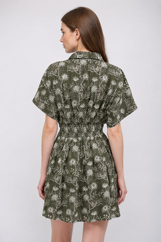 Floral Embroidered Cinched Waist Dress
