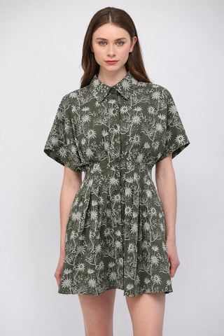 Floral Embroidered Cinched Waist Dress