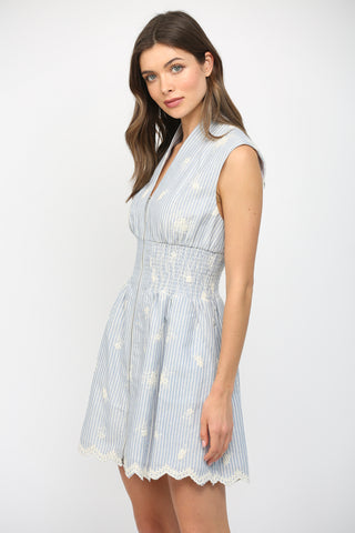 Floral Embroidered Front Zip Mini