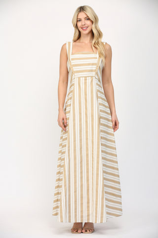 White and Taupe Stripe Maxi