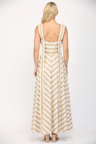 White and Taupe Stripe Maxi