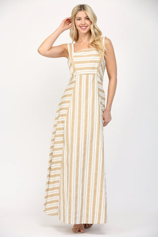 White and Taupe Stripe Maxi