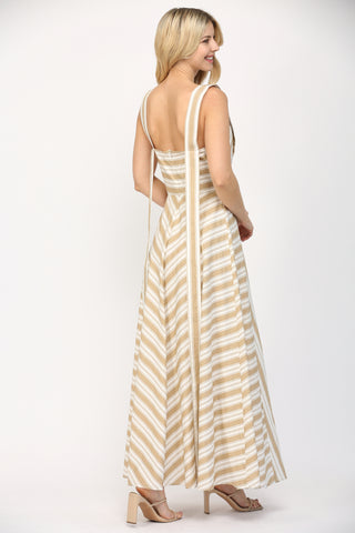 White and Taupe Stripe Maxi