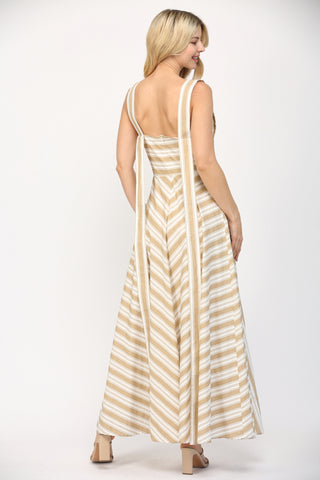 White and Taupe Stripe Maxi