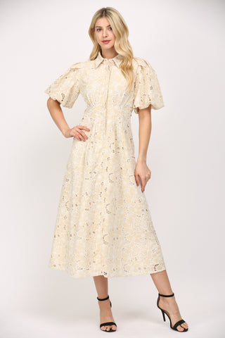 Beige Eyelet Midi Dress