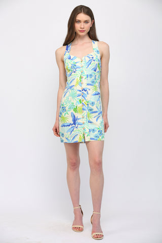 Tropical Cross Back Linen Dress