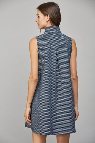 Navy Stand Collar Shift Dress
