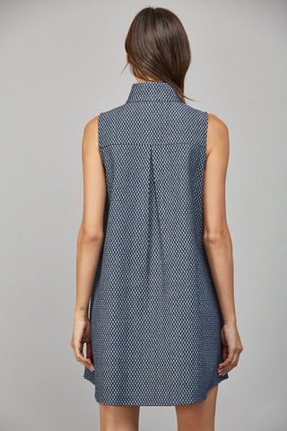 Navy Stand Collar Shift Dress