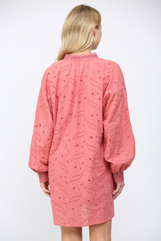 Dusty Coral Eyelet Lace Long Sleeve Dress