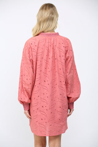 Dusty Coral Eyelet Lace Long Sleeve Dress