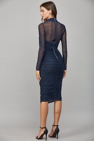 Navy Ruched Bodycon Dress