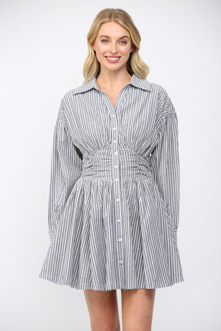 White and Navy Long Sleeve Dress