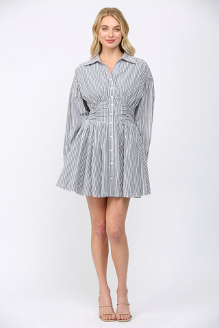 White and Navy Long Sleeve Dress