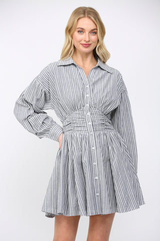 White and Navy Long Sleeve Dress