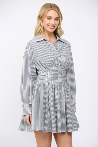 White and Navy Long Sleeve Dress