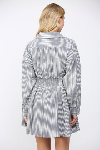 White and Navy Long Sleeve Dress