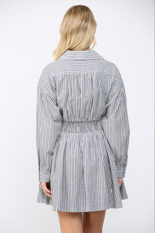 White and Navy Long Sleeve Dress