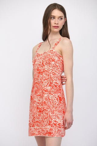 Abstract Floral Linen Mini Dress